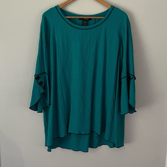 Ali Miles Turquoise & Black Blouse Tunic Crepe Crinkle Fabric Size XL - Picture 11 of 11